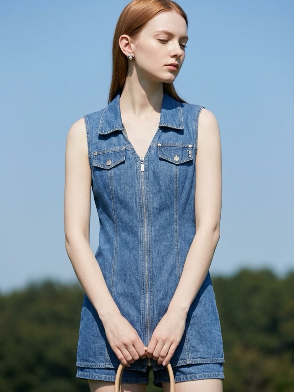 Vintage True Blue Denim Zip Up 90’s Mini Dress Classic Western‎ Size 9/10
